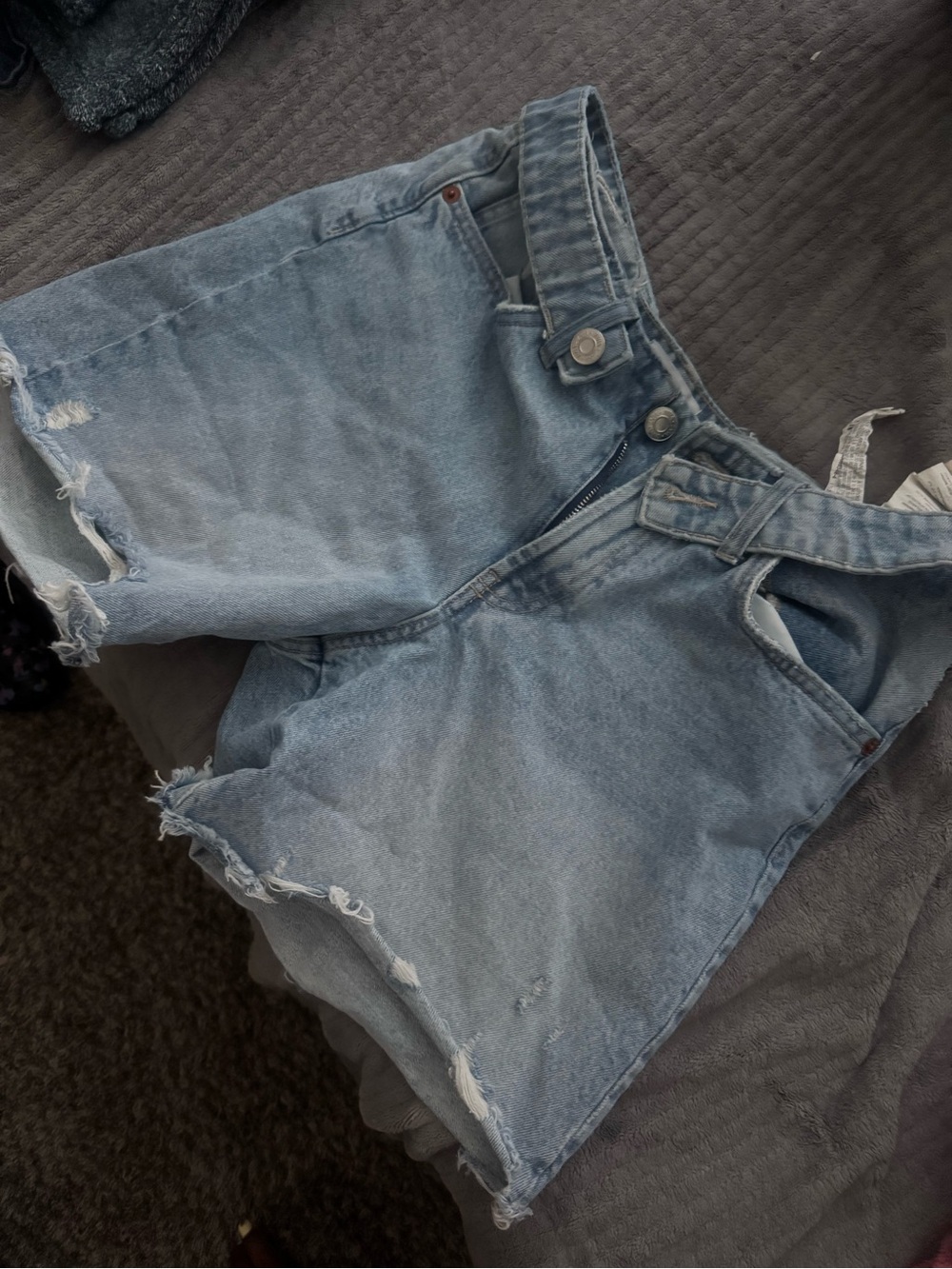 Zara Light Blue Distressed Denim Shorts